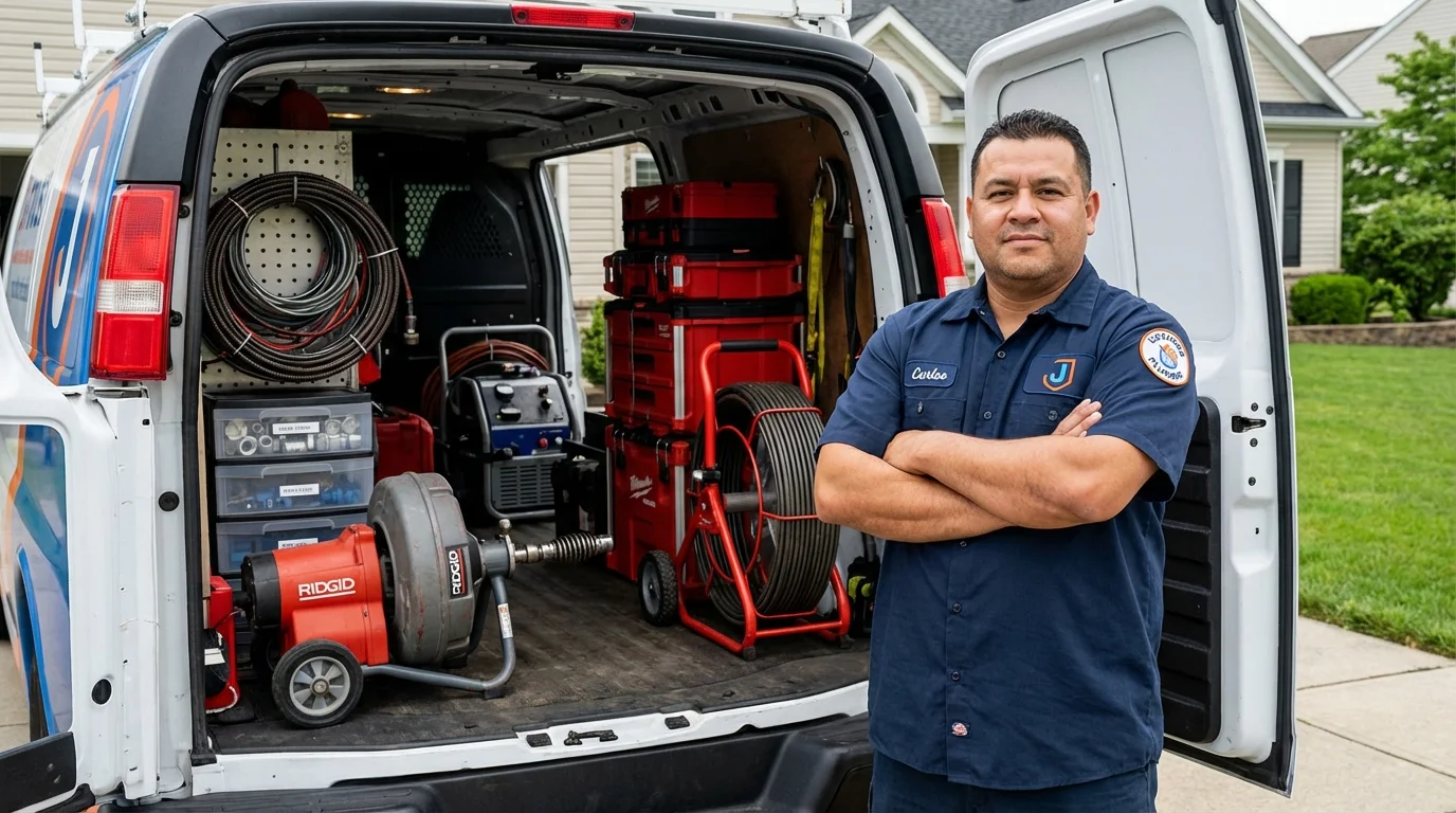 Professional drain cleaning equipment and Johns Plumbing LLC plumber in Saylorsburg