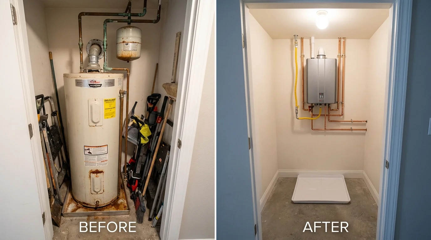 Tank water heater versus wall-mounted tankless unit comparison for Saylorsburg, PA homeowners