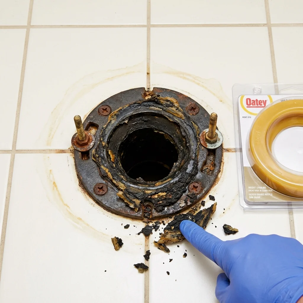 Failed wax ring showing water seepage at the base of a toilet in a Saylorsburg, PA home
