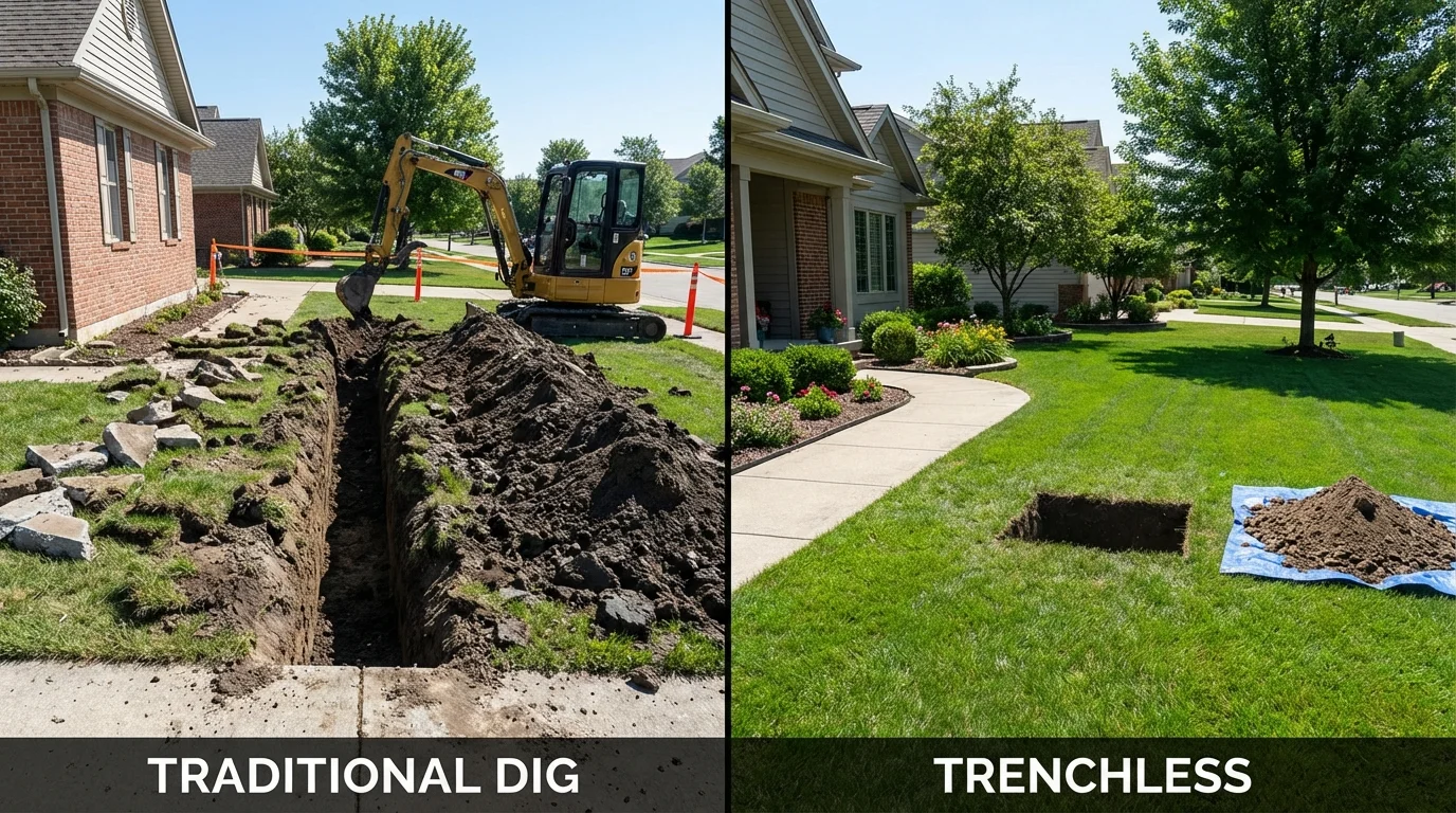 Trenchless sewer repair with minimal yard damage versus traditional excavation in Saylorsburg, PA